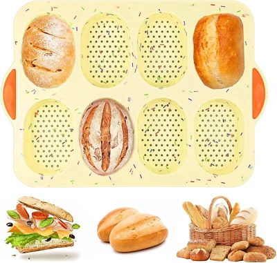 Backform Brötchen, Brötchen Backblech Baguette Form Silikon Brötchenblech, Mini  - Bild 1 von 4