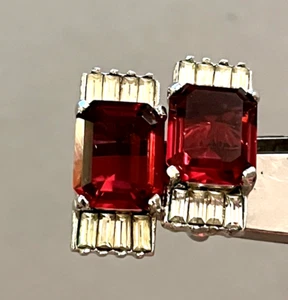 Vintage VENDOME Ohrringe rot Strass Splitterfarben Ohrclips Art Deco Stil - Bild 1 von 13