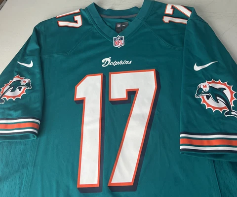 Nike OnField NFL Jersey Miami Dolphins Ryan Tannehill #17 Swoosh Sz L Teal Cover
