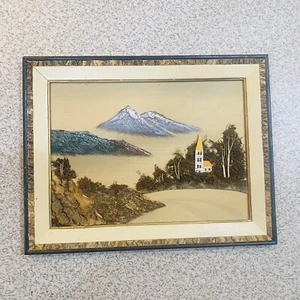 Vtg MCM Japanese Nature Art Bark Moss Painting Picture Mixed Media Framed Japan - Picture 1 of 13