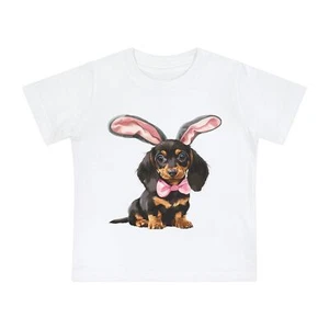 Easter Girl Puppy Baby T-Shirt, Cute Dog Doxie Toddler Dachshund - Picture 1 of 13