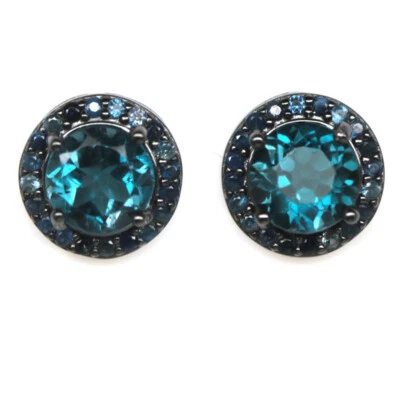 925 Sterling Silver 6 mm. London Blue Topaz & blue Sapphire Earrings - Image 1 of 4