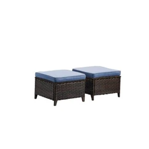 Gymojoy Wicker Outdoor Patio Ottoman W/Blue Removable Cushions Polyester-Fabric - Picture 1 of 5