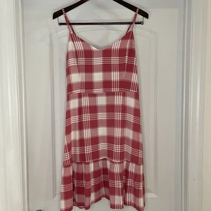 a.n.a. Red/White Plaid Sundress L Tiered Ruffle Hem Sweetheart Neckline - Picture 1 of 10