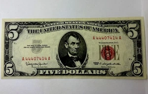 1963 $5 Red Seal Note - Five Dollar Bill - Five - Banknote - Free Shipping - Picture 1 of 3