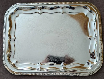 Sibertablett mit Gravuren, Metall-Tablett, Servierplatte, Deko - Bild 1 von 4