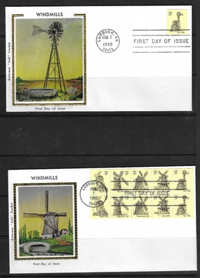 USA SC # 1738-1742 And 1742a Windmills  FDC . Colorano Silk Cachet - Image 1 of 3