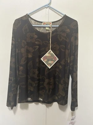 Camiseta para mujer Caribbean Joe marrón camuflaje floral manga larga talla L Foto 1 de 4