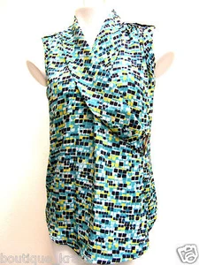 Neu mit Etikett Ann Taylor ärmellose seidige mehrfarbige maschinenwaschbare Wickelbluse - Bild 1 von 6