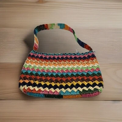 Bolsa de mão vintage de tecido multicolorida dos anos 70 - Imagem 1 de 4