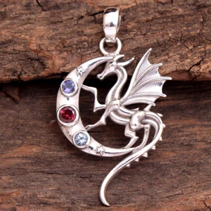 PERIDOT MULTI Gemstone HANDMADE 925 Solid Sterling Silver Jewelry Dragon Pendant - Picture 1 of 9