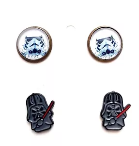2X Storm Trooper Star Wars inspired Movie Stud Earrings Christmas Gift Idea - Picture 1 of 3