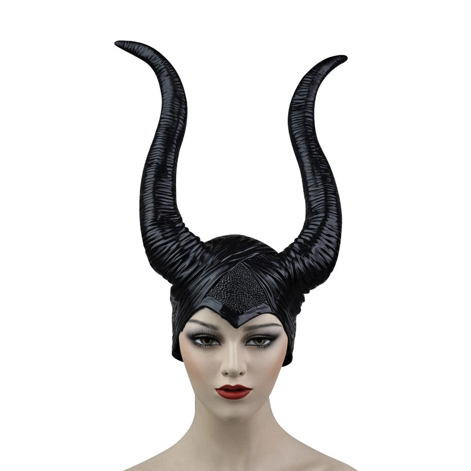 Cosplay Máscara Maléfica Malvada Reina Negra Cuernos Sombrero Látex Halloween Prendas para la cabeza utilería Foto 1 de 4