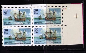 US USA Sc# 2805 MNH FVF PL# BLOCK Columbus' Landing in Puerto Rico Sailing Ship - Picture 1 of 1