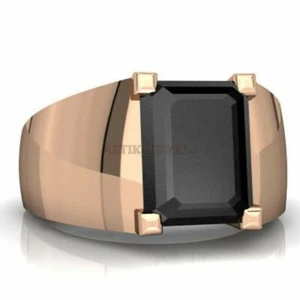 Natural Black Onyx Gemstone with 14K Rose Gold Plated Silver Ring For Men #1223 - Picture 1 of 15