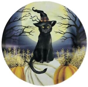 Halloween Melamine Dinner Plates 11"  Set of 4 Black Cat Haunted Pumpkin Patch
