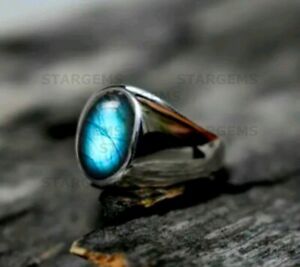 Blue Fire Labradorite 925 Sterling Silver Ring For Men’s Wedding Engagement Gift
