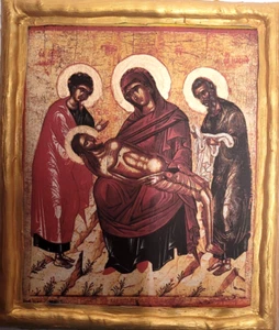 Deposition Entombment of Jesus Christ Ecclesiastical Greek Orthodox Icon Plaque - Picture 1 of 6