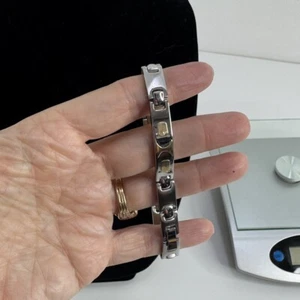 Edelstahl mit 18k Gold Inlay Gliederarmband Made in Italy 8" - Bild 1 von 7