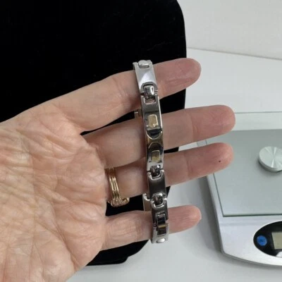 Stainless Steel w/18k Gold Inlay Link Bracelet Made In Italy 8” - Image 1 of 4