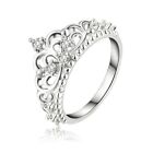 925 Silver Filled Ring Women Fashion Crystal Crown Rings Jewelry Size 7-8