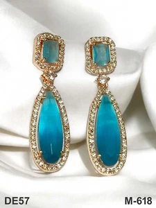 Pendientes de diseño enchapados en oro rosa indio AD CZ piedra caída india Bollywood - Imagen 1 de 11