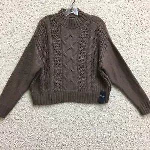 NEW Lucky Brand Sweater Medium Adult Brown Cable Knit Wool Pullover Womens M - Picture 1 of 10