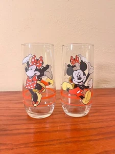 Vintage Disney Mickey and Minnie Double Graphic Collectable Drinking Glasses 6" - Picture 1 of 3