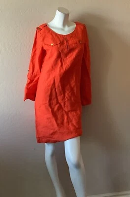 Tory Burch Orange Linen Tunic Roll Tab Dress Size 10 - Image 1 of 3