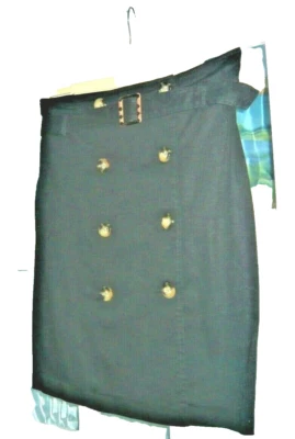 SKIRT -PAPAYA  NWOT Smart Black Wrap Style Crisp Cotton Knee Length Button UK 12 — 第 1/4 张图片