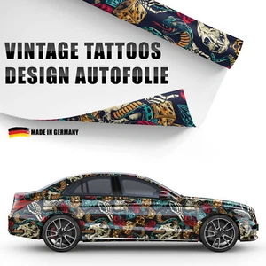 ⭐Pellicola Auto Design Tatuaggi Vintage 3D Car-Wrapping Senza Bolle 100x150cm - Foto 1 di 5