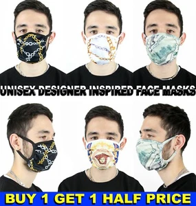 UNISEX LADIES FACE MASK BREATHABLE CLOTH WASHABLE MOUTH COVER CHAIN DOLLARS WIDE - Picture 1 of 14