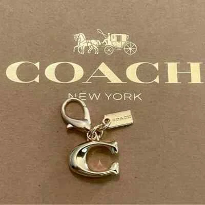 NEW COACH Hangtag C Gold Brass Metal Keychain Purse Charm Key Ring AUTHENTIC - Image 1 of 4
