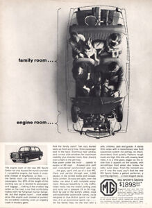 1963 MG: Family Room Engine Room Vintage Print Ad
