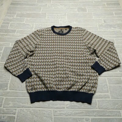 Suéter Point Zero Hombres XL Dorado Negro Etiqueta Semi Ajuste Pullover Suéter Pata de Gallo Foto 1 de 4