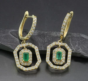 Earrings Emeralds Diamonds 750er Yellow Gold Hoop Earrings " Mobile New Design - Picture 1 of 4