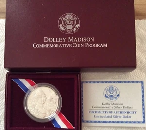 1999 P Dolly Madison Commemorative Silver Dollar w/ COA & OGP - Picture 1 of 1