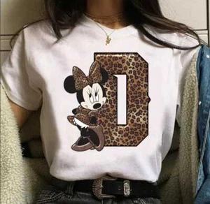 T-SHIRT MAGLIA DONNA ESTIVA PERSONALIZZATA LETTERA INIZIALE NOME MINNIE MOUSE - Imagen 1 de 4