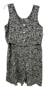 Vintage 90s Basic Editions Floral Romper Women's Size Large Buttons Lace Up Blue - Picture 1 of 12