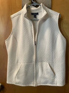 Karen Scott L Sleeveless Vest off white Zip Front Pockets cotton Polyester blend - Picture 1 of 5