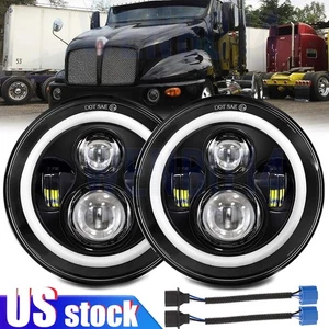 Pair 7Inch Round LED Headlight Hi/Lo Beam Projector For Kenworth T2000 1998-2010 - Picture 1 of 10