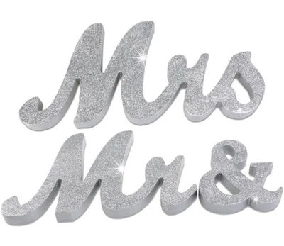 Silver Glitter Mr & Mrs Wooden Freestanding Letters - A0209 - Image 1 of 4