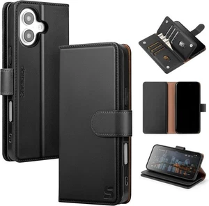 iPhone 16 Plus 6,7" RFID blockierende Brieftasche Hülle, PU Leder Folio Flip Ständer P - Bild 1 von 4
