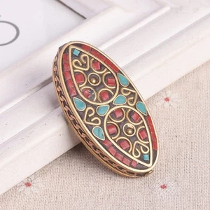 1pcs Big Oval 55x28mm Handmade Nepalese Tibetan Buddhist Brass Metal Clay Beads - Picture 1 of 11