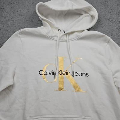 Calvin Klein Jeans Sudadera con Capucha Mujer Grande Blanca Sudadera Manga Larga Pullover Foto 1 de 4