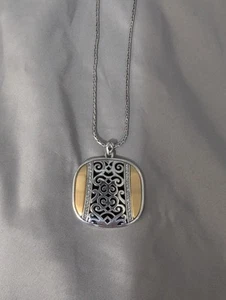 Vtg BRIGHTON Shadow Play Reversible Black Gold Silver Crystal Pendant Necklace - Picture 1 of 6