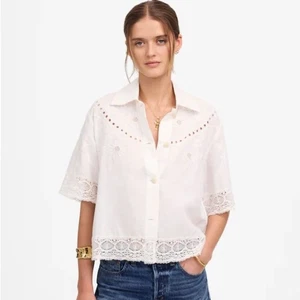 Madewell Neu mit Etikett besticktes geknöpftes Spitzenhemd Größe Small in weiß Blumenmuster Gänseblümchen - Bild 1 von 16