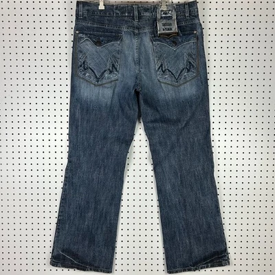 Pantalones de mezclilla holgados góticos Indigo Star Y2K 38x32 azul acampanado bordado punk ciber Foto 1 de 4