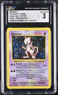 Mewtwo (10/102) Base Set Shadowless Holo 1999 | Glue Error | CGC 3 Very Good - Image 1 of 2
