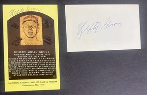 LEFTY GROVE SIGNED AUTO GOLD HOF PLAQUE & Index POSTCARD A'S BOSTON RED SOX - Picture 1 of 6